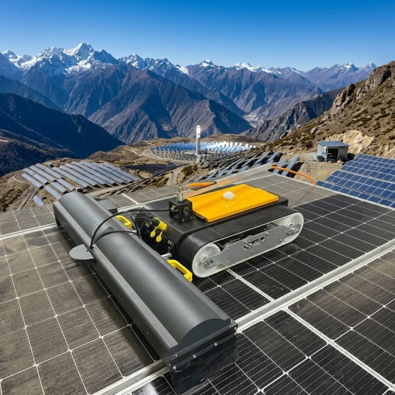 Waterproof Crawler Solar Panel Cleaning Robot with Engine Gearbox PLC Bearing-Short Turning Radius for Narrow PV Arrays