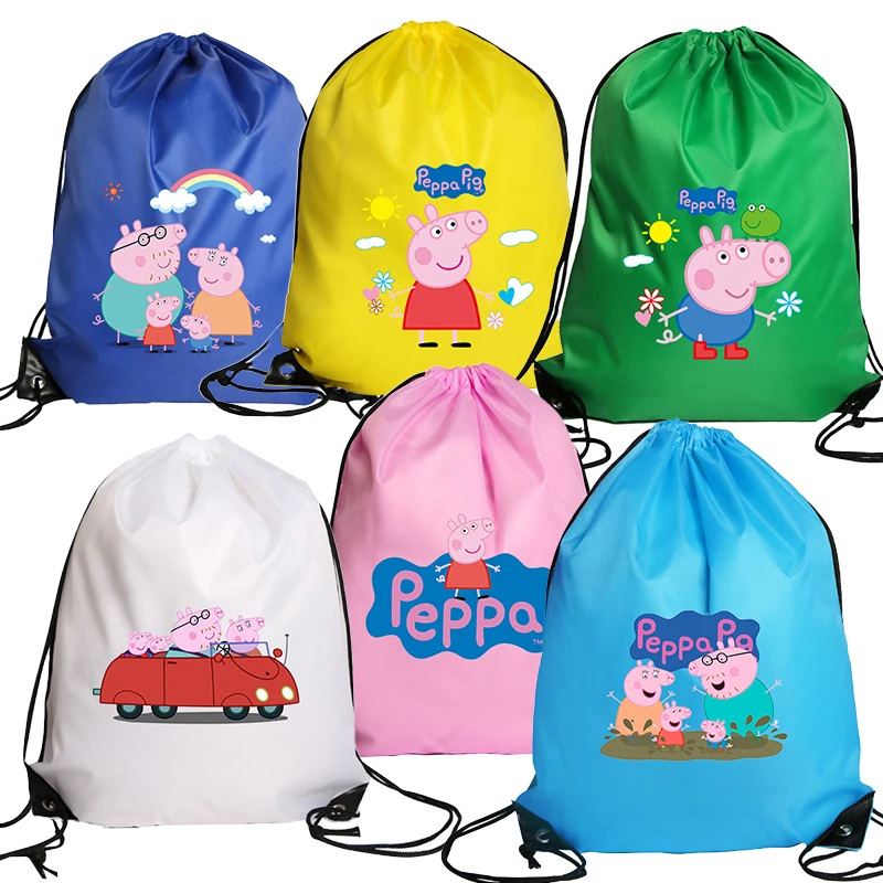 Bolsa deportiva con cordón de Peppa Pig, con diseño de personajes de anime, para niños y niñas, para compras, natación, yoga, bolsa portátil para organizar y guardar, regalo