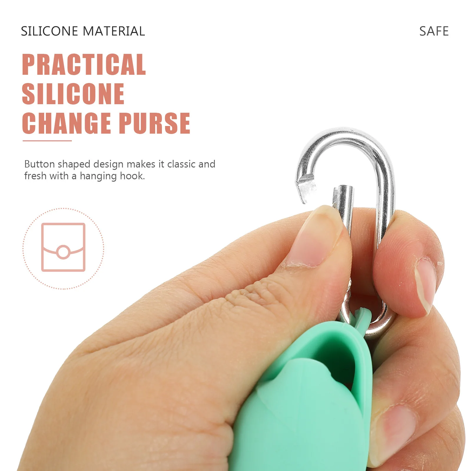 

NOLITOY 2pcs Silicone Purse with Hook Green Compact Wallet for Travel Shopping Storage Pouch