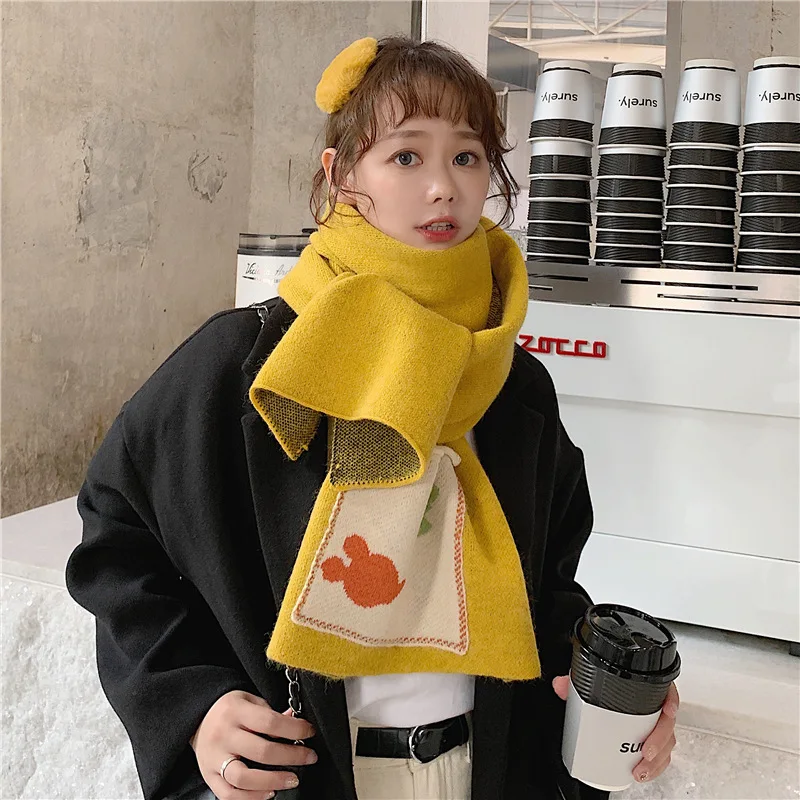 

Fresh and Simple Japanese-style Floral Knitted Scarf for Women, Warm and Versatile Winter Wear, Retro Jacquard Wool Scarf