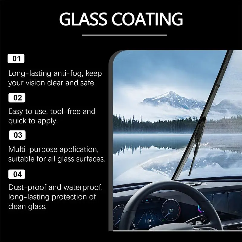 Glass Coating For Cars 70ml Anti Fog Glass Cleaner Waterproof Protective Coating Agent Water Defogger Solution For Automotive