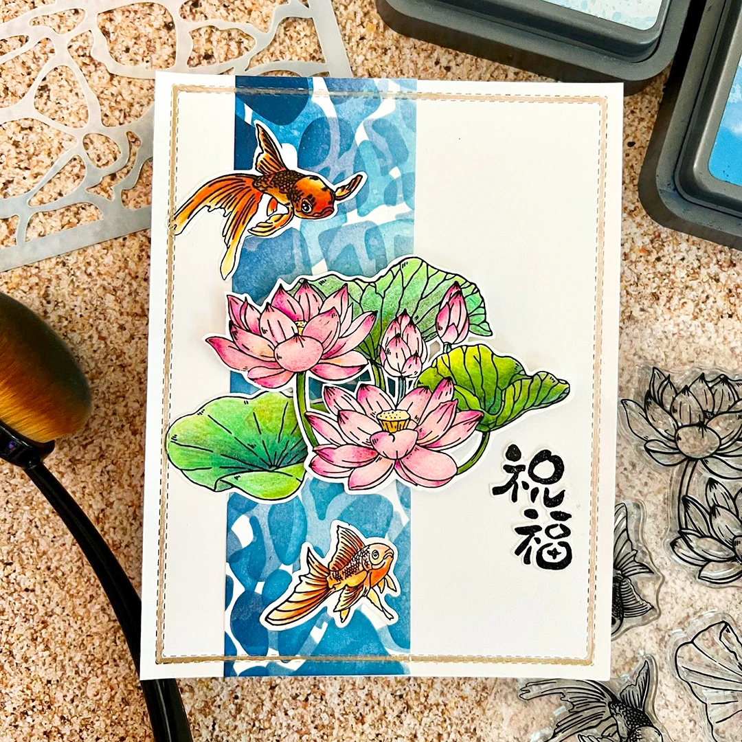 MangoCraft Lotus And Koi Cutting Dies And Clear Stamp Summer Pond Scrapbooking DIY Metal Cut Dies Stamps For Card Handis Decor