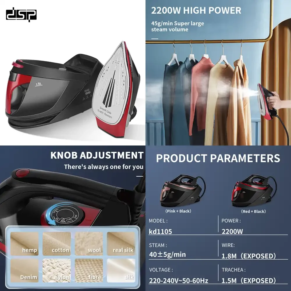 

Портативный отпариватель для одежды DSP Dansong: ручной утюг с керамической подошвой для сухого и влажного использования дома