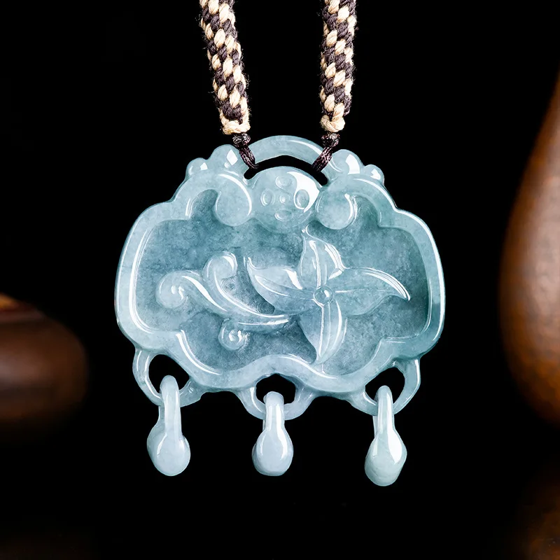 

Natural A-grade Jade Blue Water Phoenix Auspicious Pendant Glutinous Hollow Jade Men's Charms Women's Gifts Jewelry Drop Ship