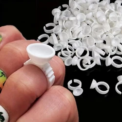 100Pcs Disposable White Glue Holder Ring Adhesive Pallet for Eyebrow Tattoo Pigment Eyelash Extension Container Ring Cup