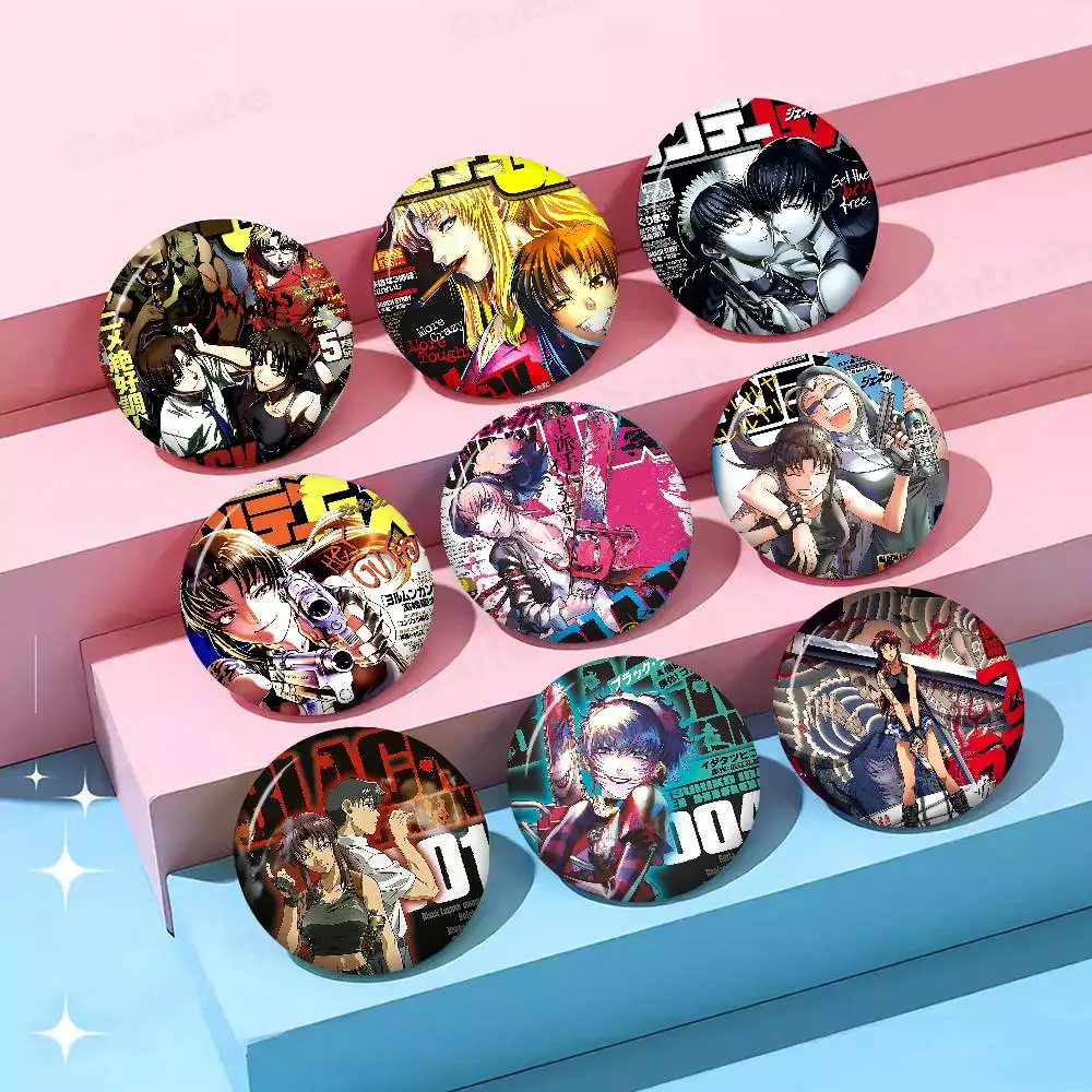 Violent Crime Darkness B-Black L-Lagoon Comics 32/44/58mm Round Cartoon Brooches Handmade Pins For Backpack Accessories Gifts