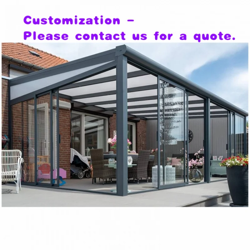 custom.European All 4 Seasons Sunrooms & Glass Houses Veranda Glass Aluminum Veranda Outdoor Veranda with Glass Sliding Door