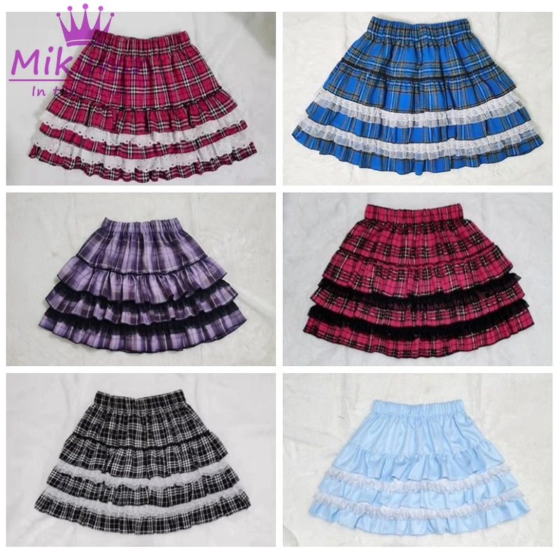Mikolumn 8 kolor punkowe dziewczyny spódnice w kratę Harajuku Y2k Kawaii spódnice damskie Gothic Lolita japoński wysoki stan plisowane tort spódnice
