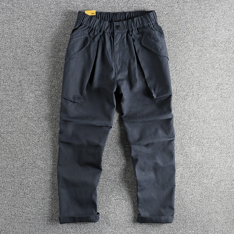 

Vintage high street military cargo casual pants men's loose straight woven cotton youth plankton handsome pants