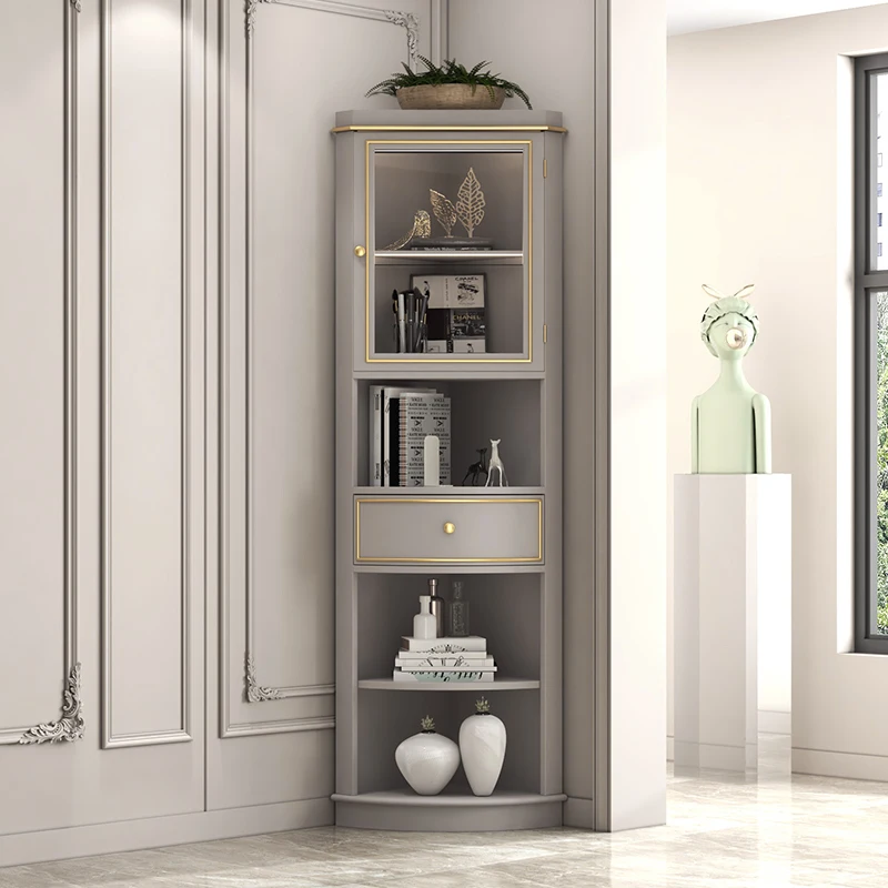 

Nordic light luxury art style solid wood corner cabinet living room advanced gray corner cabinet simple vertical cabinet bedroom