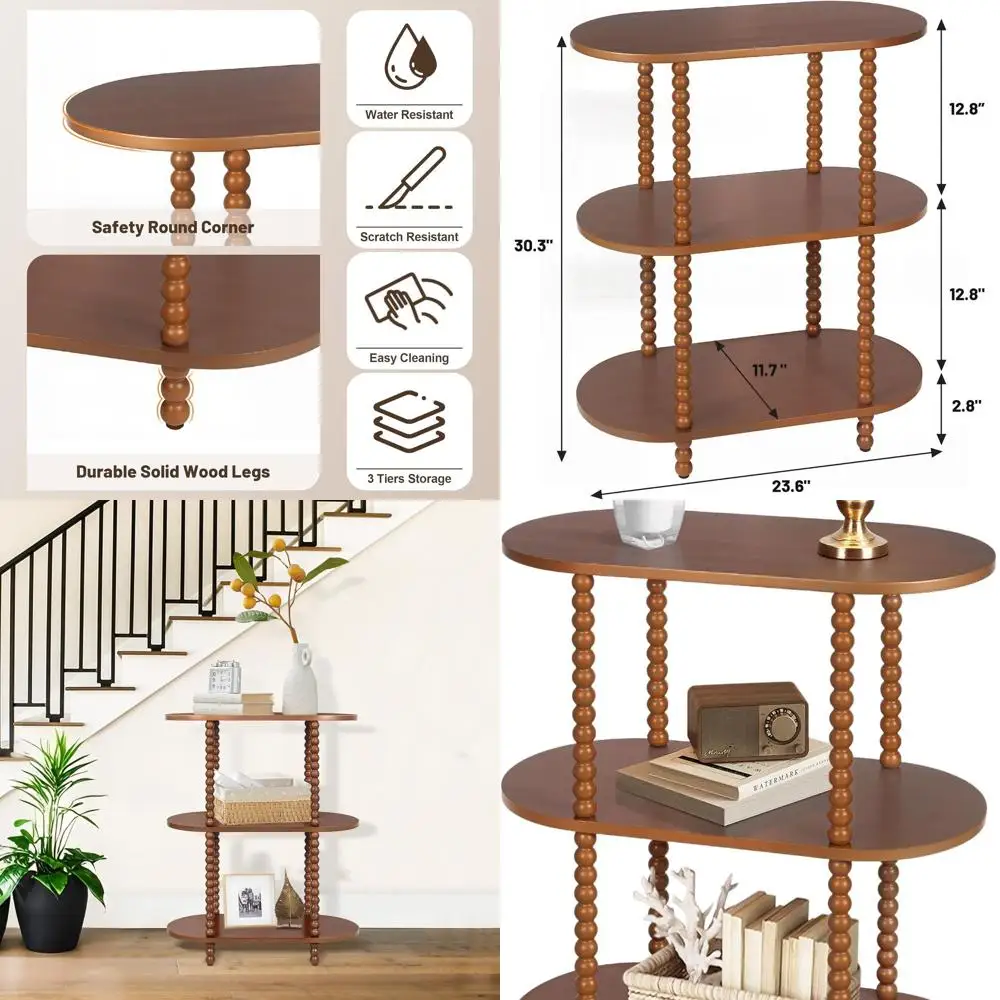 

3-х уровневый тонкий консольный столик из орехового дерева, полки для хранения вещей для узких помещений, идеально подходит для прихожей, гостиной и спальни.