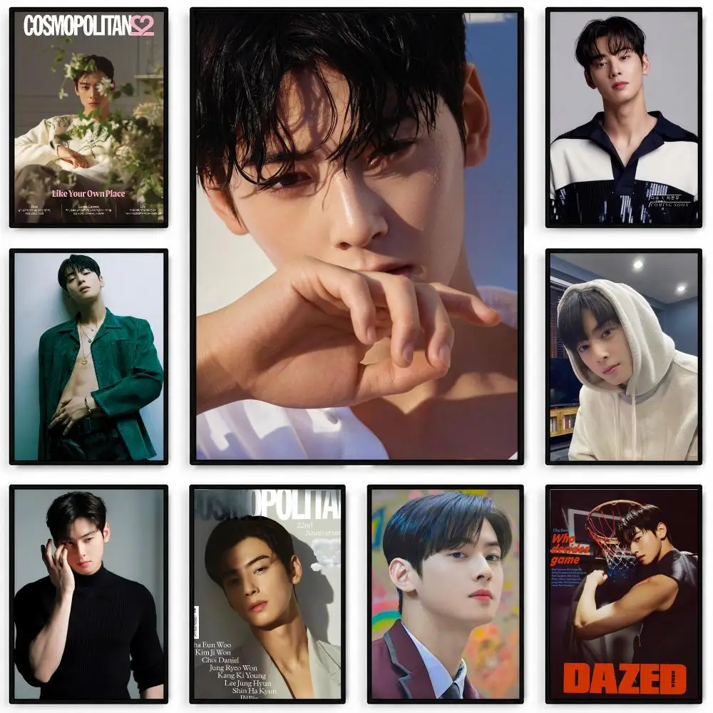 Korean Actor Cha Eun-woo Poster Waterproof Self-adhesive Stickers, Coffee Dorm Bedroom Wall Decals, Gift