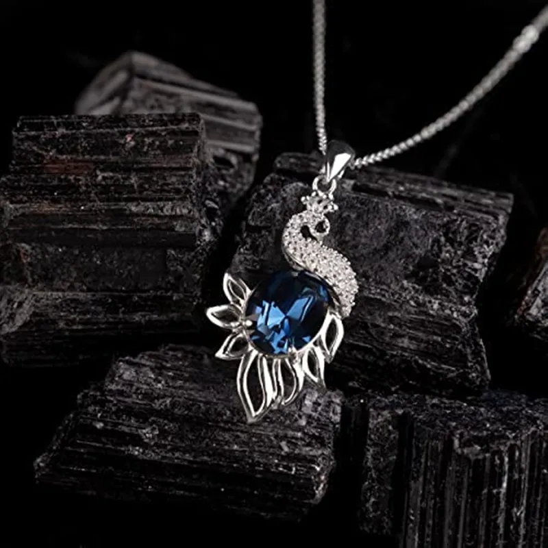 Fashion Women Blue Crystal Zircon Animal Peacock Necklace Engagement Necklaces for Women Bohemian Jewelry Accessories Gifts