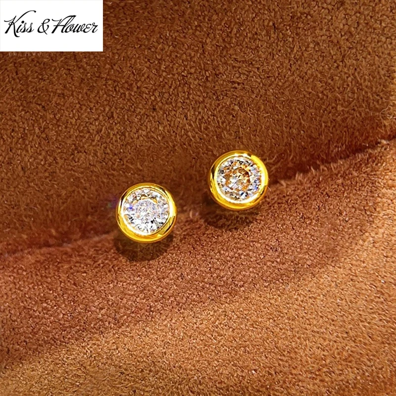 KISS&FLOWER 24KT Gold Shiny Round Stud Earrings For Women Wedding Party Birthday Christmas Bride Mother Girl Ladies Gifts ER571