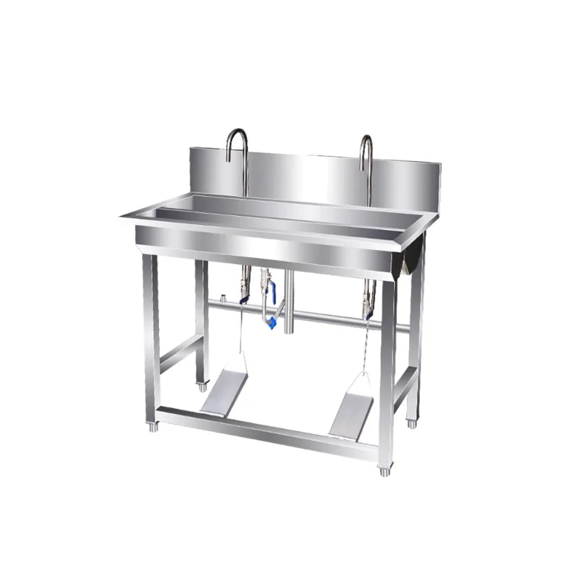 Commercial stainless steel hand washing sink, hospital food factory, foot operated disinfection, hand washing long bar sink