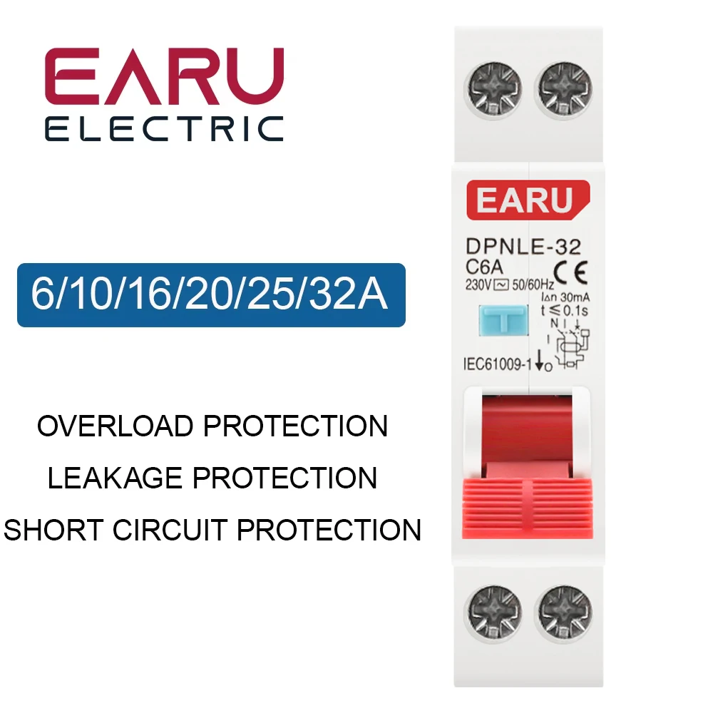 18MM Mini 230V 50/60Hz RCBO 1P+N 6KA Electric Differential Residual Narrow Current Leakage Protection Automatic Circuit Breaker