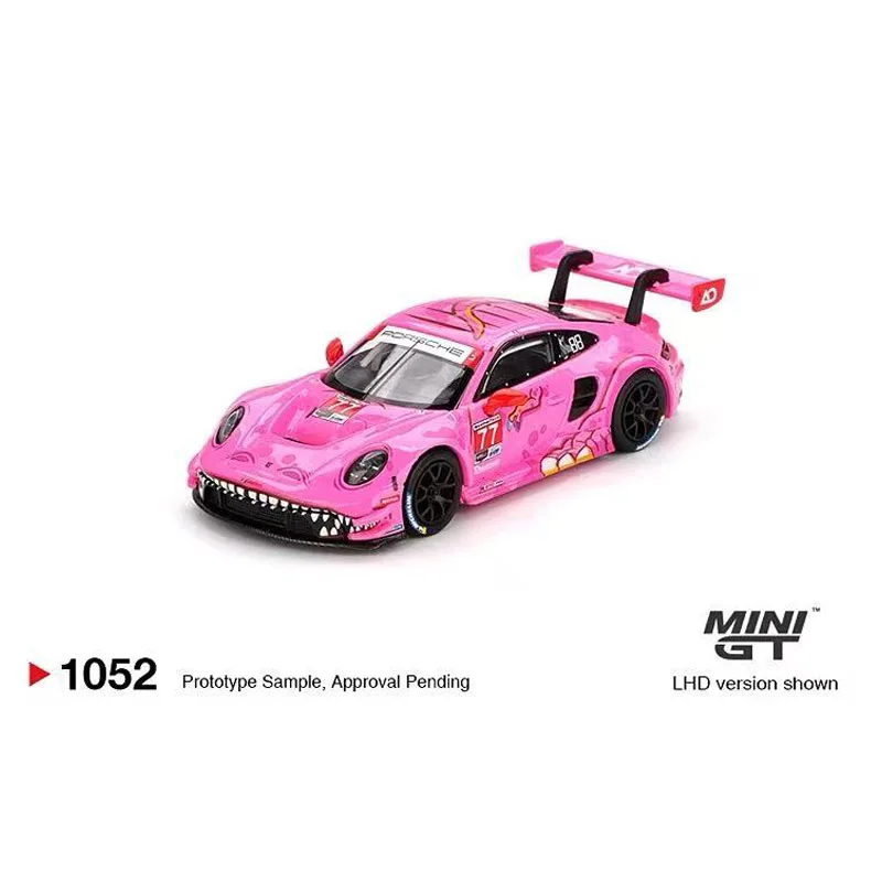 MINIGT 1:64 Porsche 911 GT3 R # 77 AO dinosaure rose à oreilles rouges IMSA modèle de voiture 1052
