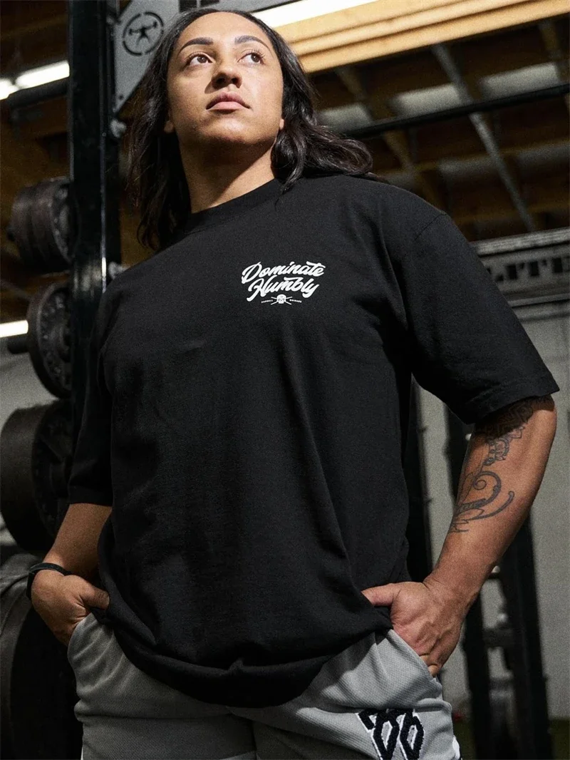 Dominate Humbly Barbell Brigade Graphic T-Shirt – Fitness Motivation Streetwear
