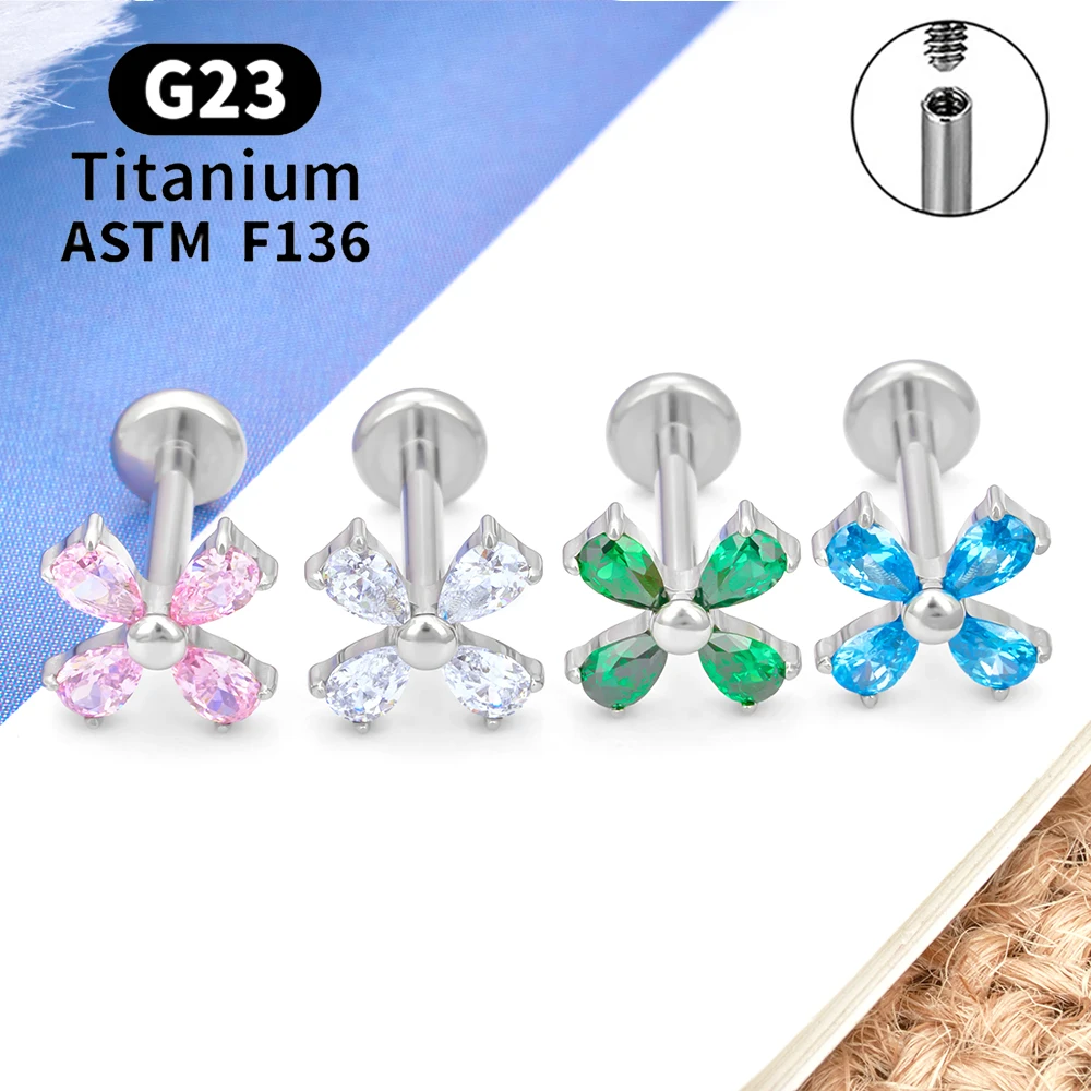 

G23 Titanium Ear Studs Piercing Cartilage Earrings 16G Internal Thread CZ Paved Lip Labret Stud Tragus Helix Daith Body Jewelry