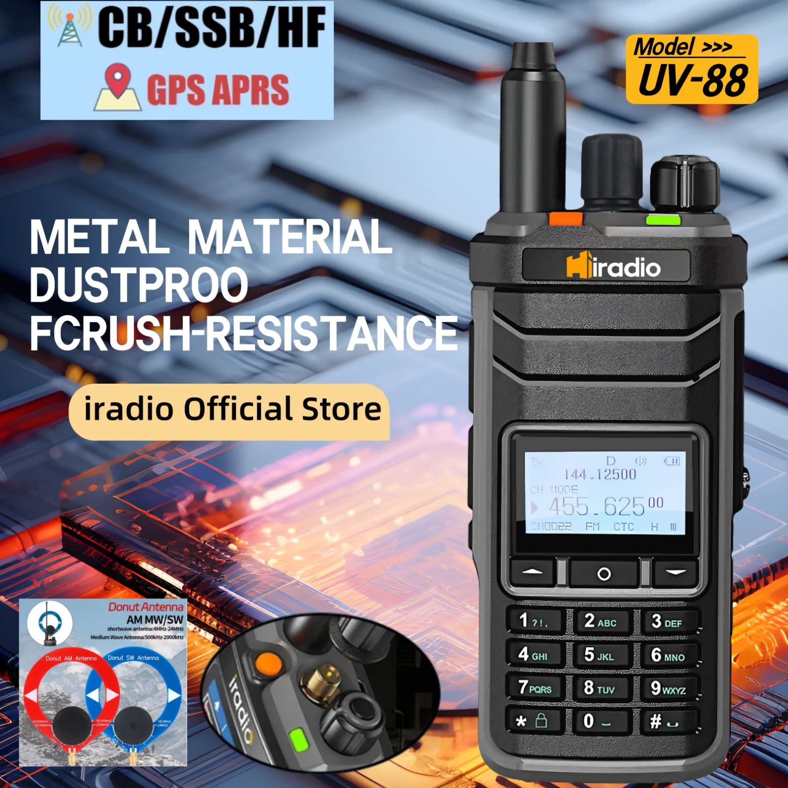 Iradio Y23UV-88 راديو GPS متعدد الموجات راديو هام HF UHF VHF ثنائي النطاق مع AM USB LSB CW CB LW MW SW SSB استقبال، 1024 CH Type-C