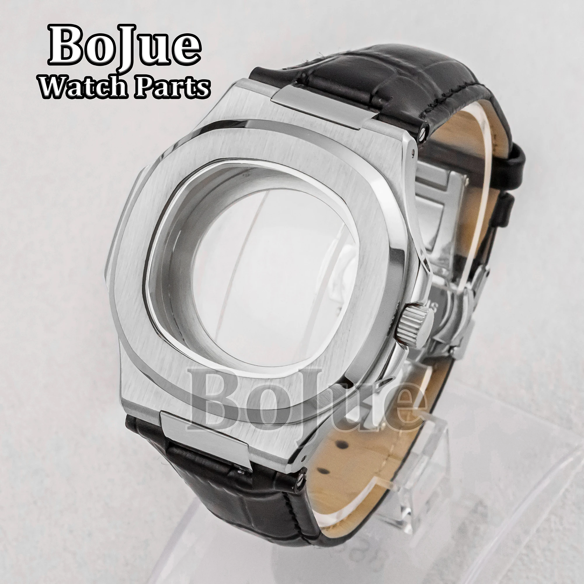 41mm Stainless Watch Case Genuine Leather Strap Sapphire Glass For Mod Nautilus Seiko nh35 nh36 nh38 Movement Dial Waterproof