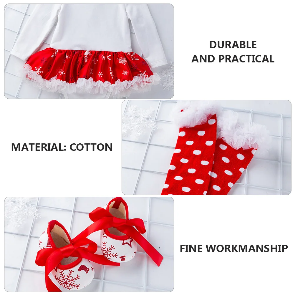 

1 комплект, платье снеговика для маленьких девочек, комплект из хлопка с длинными рукавами, рождественская одежда для фотосессии, обувь с повязкой на голову, гетры, платье с длинными рукавами