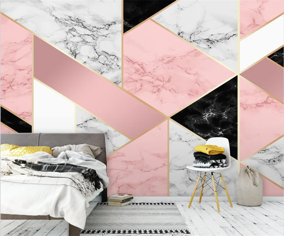 papel de parede nordic modern pink wallpaper marble pattern abstract geometric tv background wall wallpapers for living room