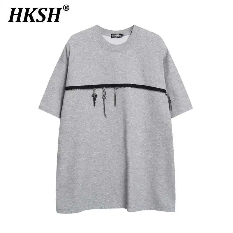 

HKSH 2025 Лето Новые мужские футболки Tide Punk Cotton American Vintage Свободный дизайн с короткими рукавами и застежкой-молнией Дизайн Шикарные футболки Ins HK4503