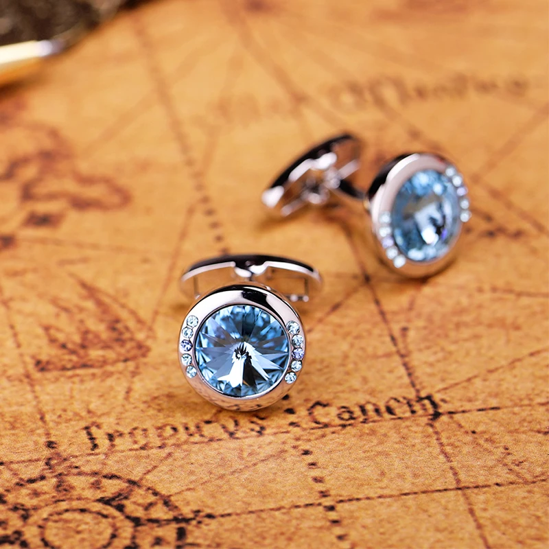KFLK Jewelry shirt small cufflink for Unisex Brand Blue Crystal Cuff link Button High Quality Luxury Wedding Groom guests