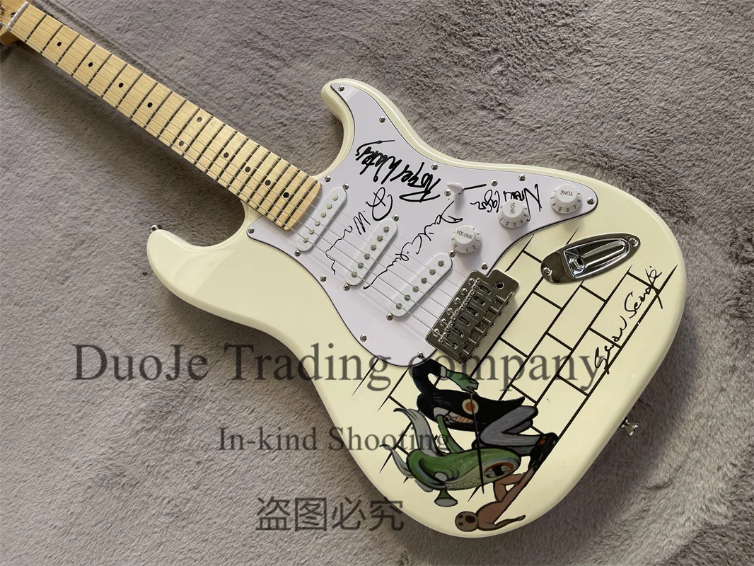 Cream electric Guitar Stra Guitar Ghost Decal Maple Frets 22 Frets Chrome bridge support for customization