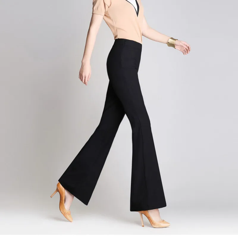 Women\'s Fashion Elastic Waist Formal Solid Color Patchwork New Spring and Autumn Commute High Waited Flared Large Casual Pants