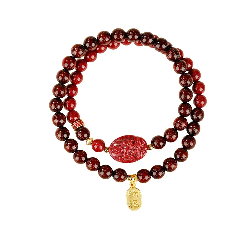 Natural Cinnabar Double-loop Blessing Bracelet: High-content Purple Gold Sand Zodiac Buddha Chinese-style Bead Gift for Women