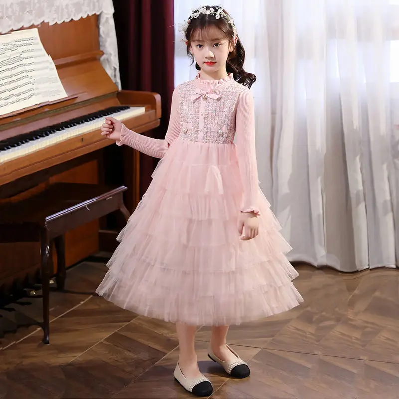 

Kids' Sweater Cake Princess 2024 Season Thickened Fleece-Lined Girls' Fashionable Winter Clothes Dress