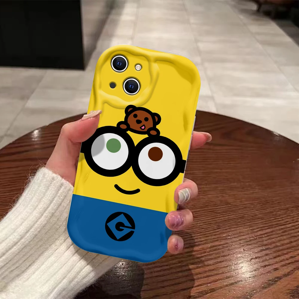 Cartoon Cute 3D Wave Case For M-MinionS iPhone 16 15 14 13 12 11 Pro Max Mini X XR XSMAX 8 7 6S Plus Soft Silicone Cover