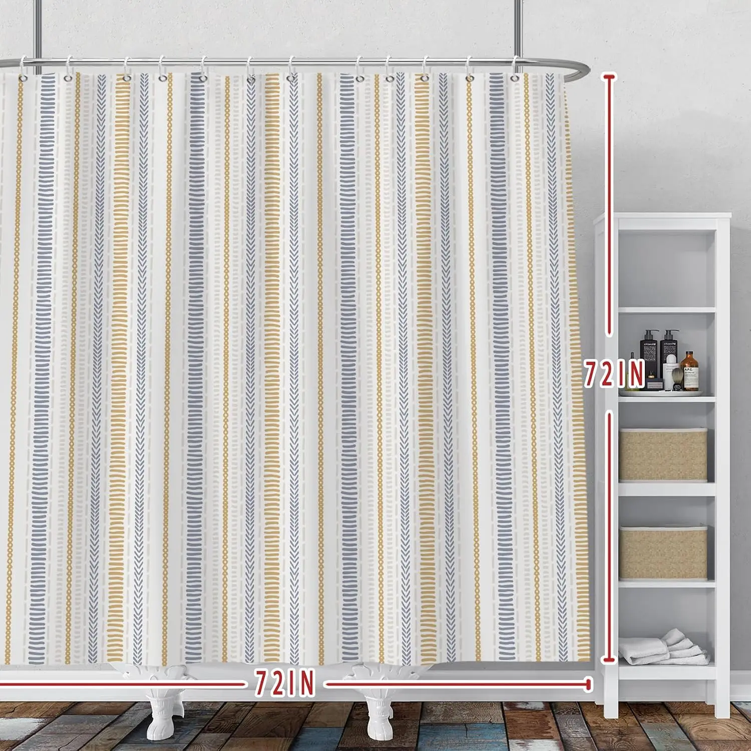 Modern Neutral Stripe Shower Curtain Waterproof Boho Bathroom Decor Beige Blue Stripes 72x72 Inches