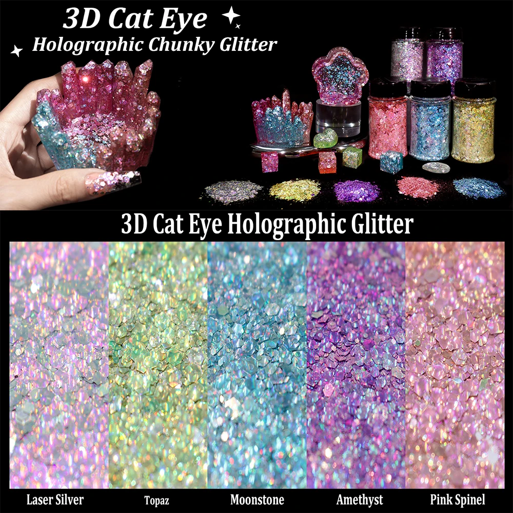 

Chameleon Mermaid Chunky Glitter, 1.76oz/50g 3D Holographic Purple Chunky Glitter Craft,Resin,Nail,Slime,Festival Decor