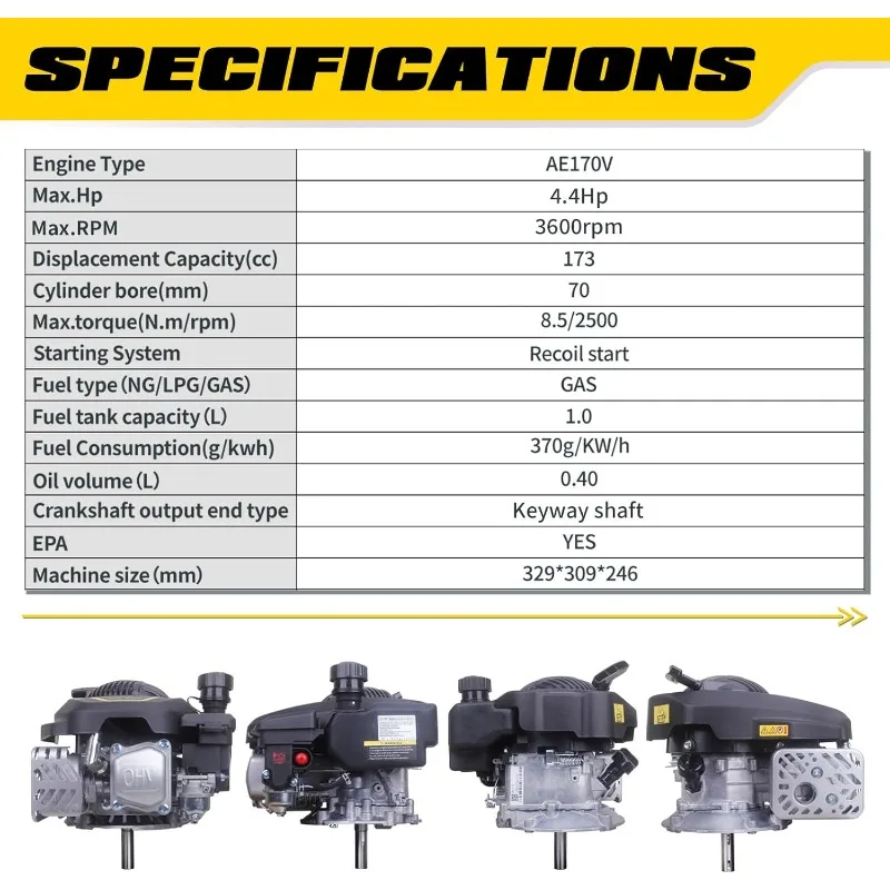 عمود محرك الغاز العمودي، 4.4HP 173cc محرك غاز OHV 4-السكتة الدماغية مع برايمر لجزازة العشب #3