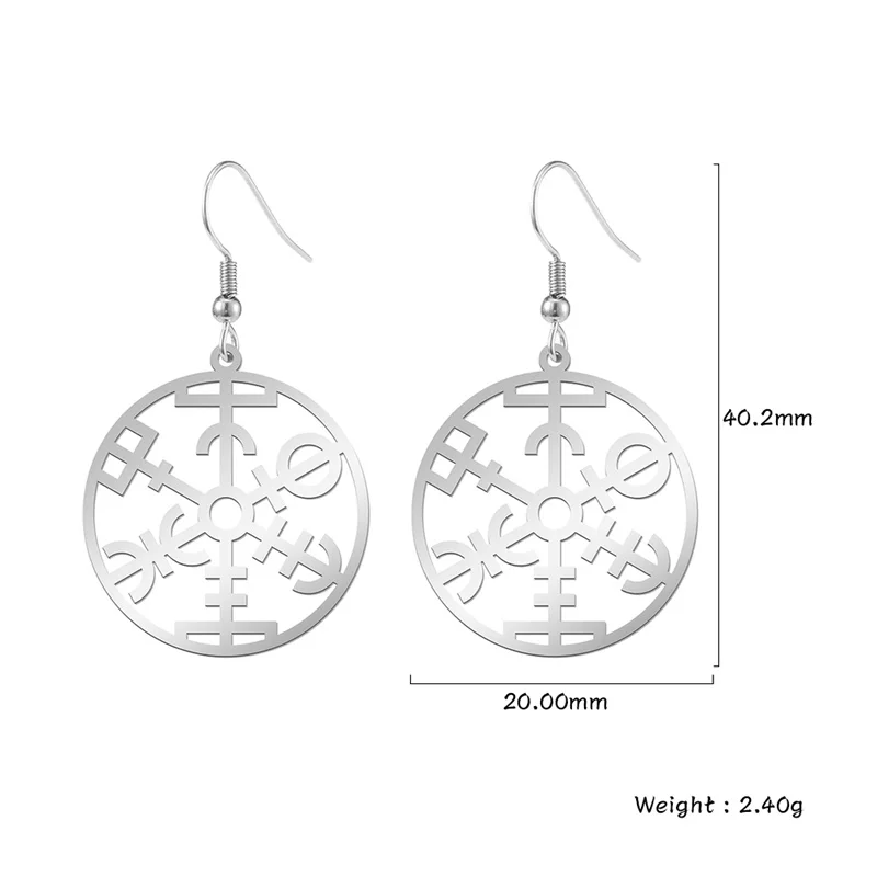 Stainless Steel Aegishjalmur Vegvisir Compass Dangle Earring for Women Viking Flower of Life Amulet Drop Earrings Girls jewelry