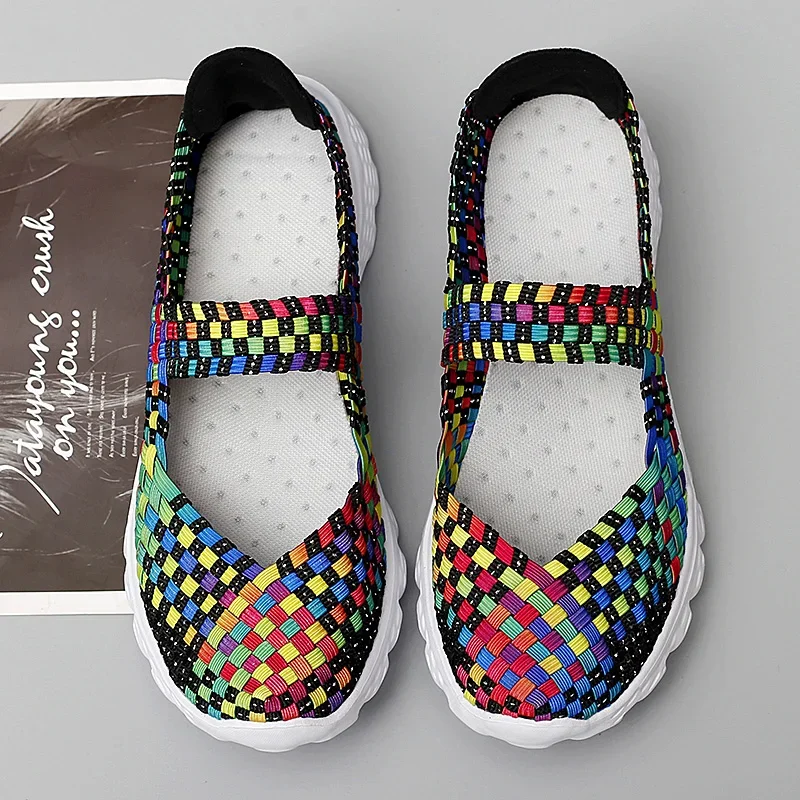 Summer Women Shoes Lady hand made Flats Sneakers Breathable Lightweight Women Flat Shoes Manual Woven Shallow Women Casual Shoes