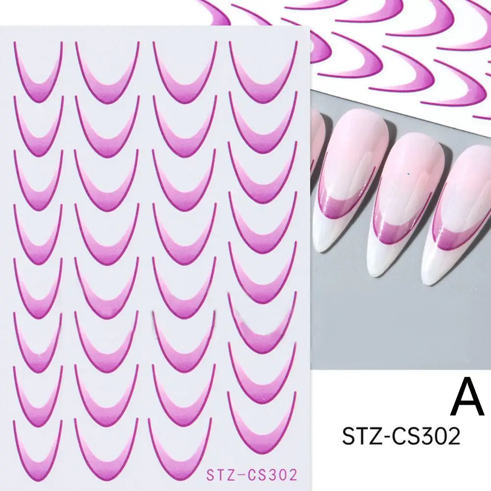 Pegatinas de Arte de uñas de manicura de línea francesa degradada, calcomanías autoadhesivas, diseño de guías de puntas de uñas, plantilla de decoración DIY, hombre L2Q9