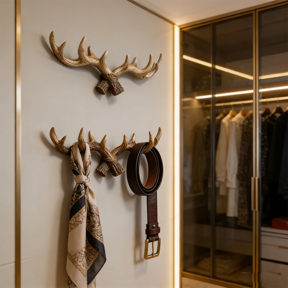 1 Gancho Decorativo Vintage con Diseño de Asta, Perchero de Pared, Colgador de Llaves y Bolsos para Entrada, Decoración de Pared, Organizador de Almacenamiento para Puerta