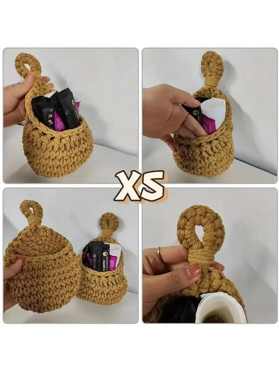1pc Bohemian Style Woven Hanging Basket, Teardrop Shaped, Great For Storing Vegetables And Fruits, Kitchen Storage view 4