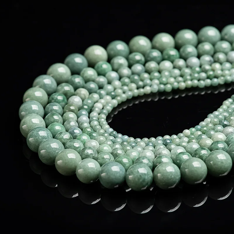 

50PCS Natural A Grade Jadeite Bean Green Stone Loose Bead Big Hole Round Ball Bracelet Chain DIY Loose Bead Jewelry