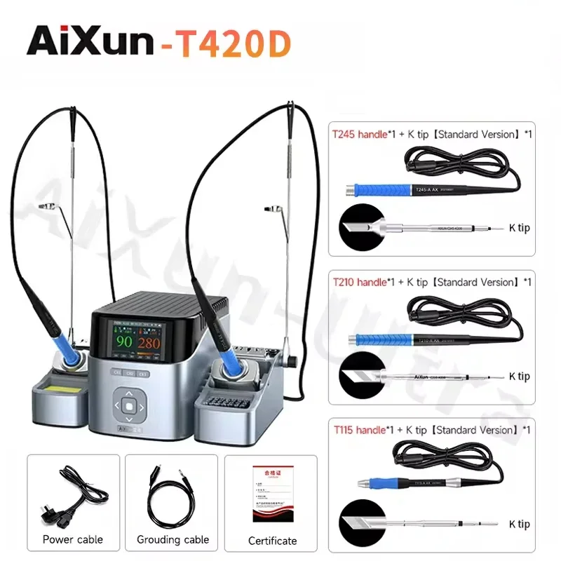 

AIXUN T420D Intelligent Double Soldering Station for PCB SMD Repair With Electric Iron C245/C210/C115 Handle Welding Tips