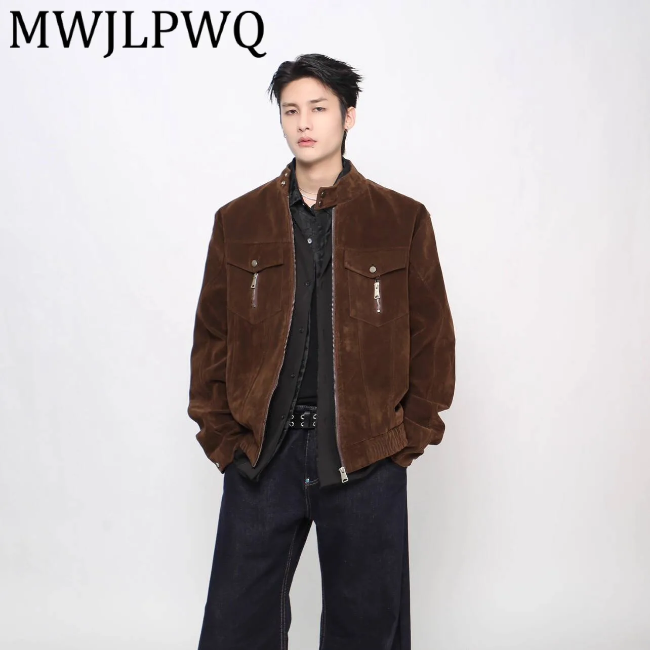 MWJLPWQ ملابس العمل على طراز الشارع الأمريكي سترة بياقة واقفة للرجال معطف جديد للخريف عالي الجودة غير رسمي وسيم 21169 #1