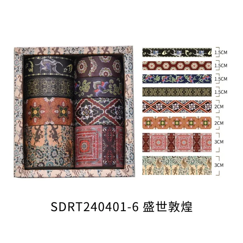مجموعة شريط دونهوانغ واشي على الطراز البوهيمي أدوات مكتبية يابانية، ديكور حدود Ukiyo-e الرومانسية لمجلة القصاصات DIY