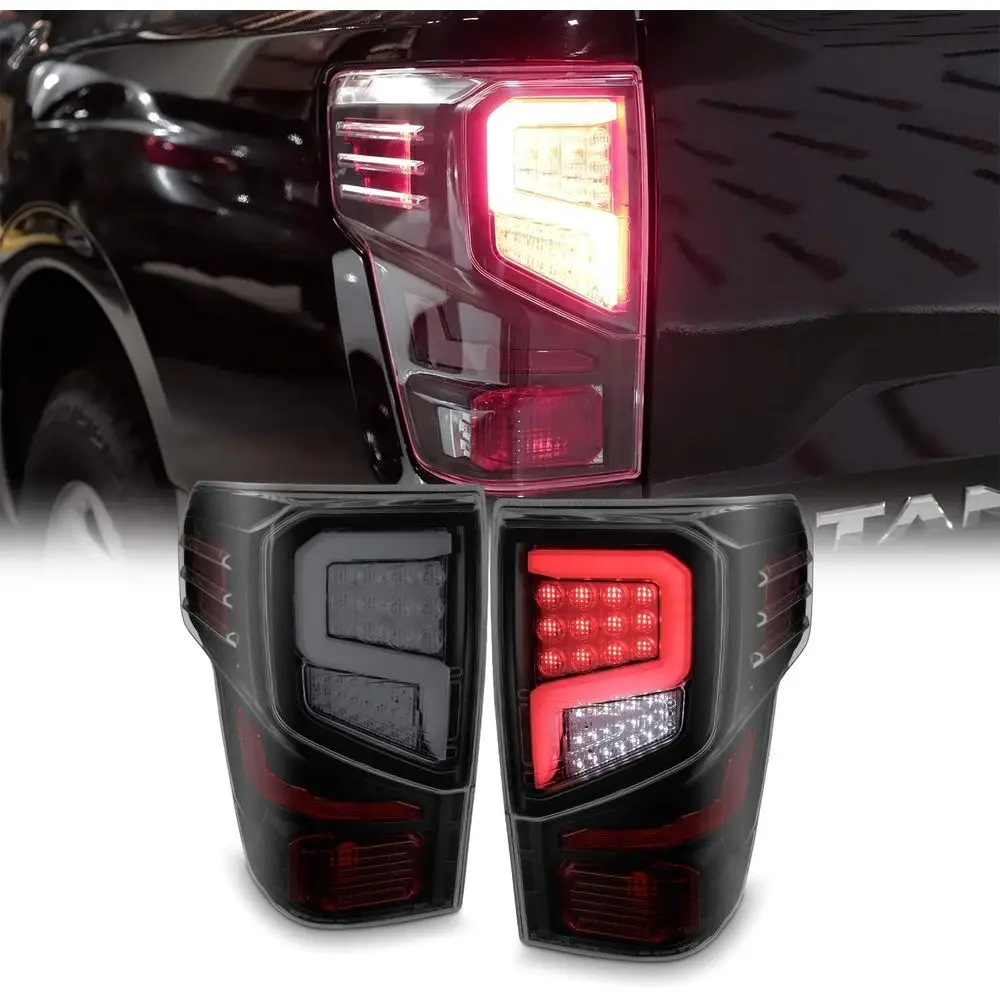 

- For 2016-2021 Nissan Titan Light Tube Premium Tail Lamps Assemblies - Black Smoke Housing