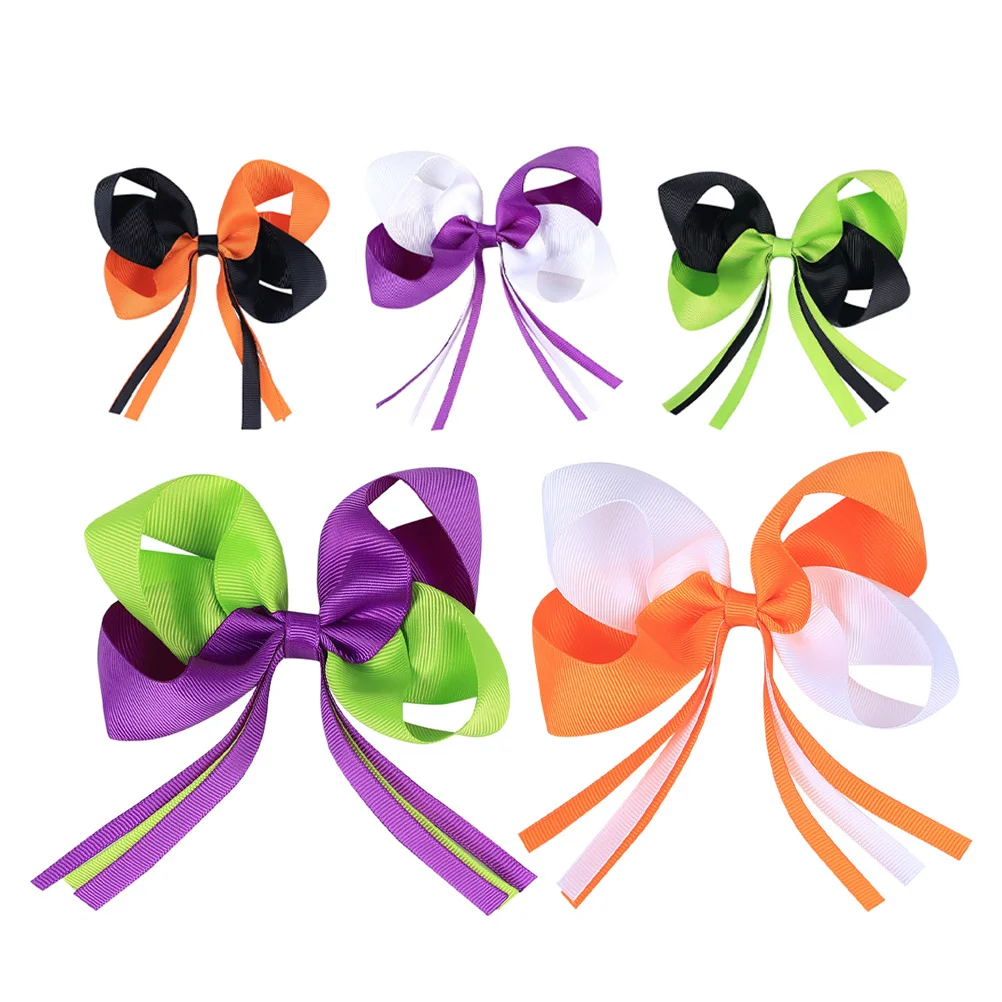 

5Pcs 's Halloween Hair Bow Clips Colorful Ribbon Bowknot Barrettes Festive Styling Accessories for Parties