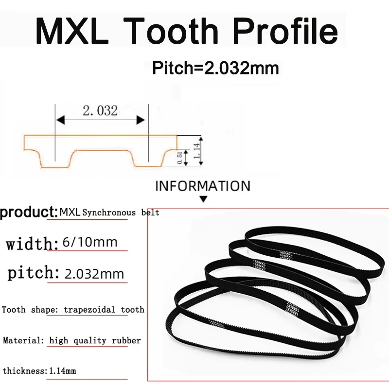 MXL Timing belt B27 B35 B40 B43 B47 B50 B53~B64 Width 6/10mm Closed Loop rubber Synchronous belt 22MXL~64MXL
