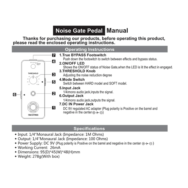 Noise Gate Guitar Pedal Guitar Effect Noise Reduction Effect For Electric Guitar Hard Soft Modes